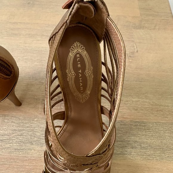 Elie Tahari Metalic Colby Strappy Sandals. (Sandals platform style). GOLD Color - Picture 5 of 8